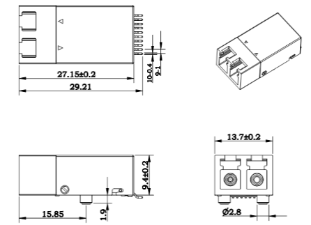 usot 10pin 光模块尺寸图