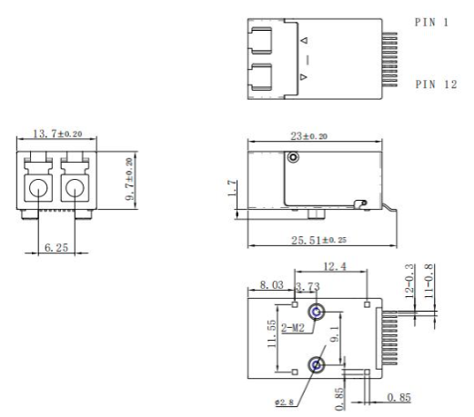 usot 12pin 光模块尺寸图